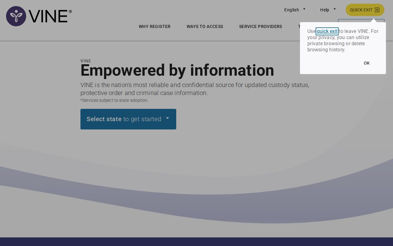 Presque Isle County VINE inmate release search screen