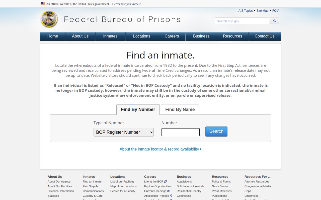 Federal BOP release search fields for a Presque Isle County custody transfer check